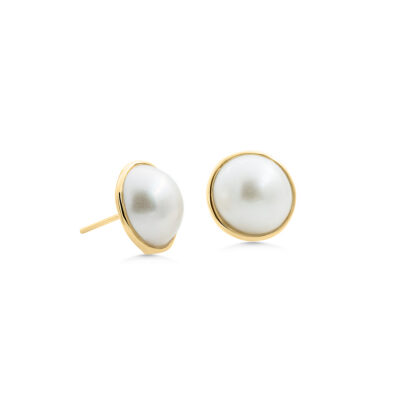 9ct YG Mabé Pearl Studs (14mm)