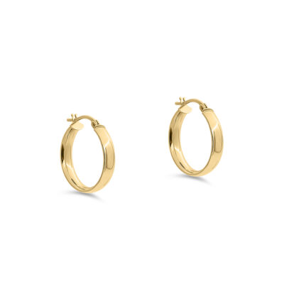 9ct YG Plain Flat Tube Hoops (M) (Design 2)