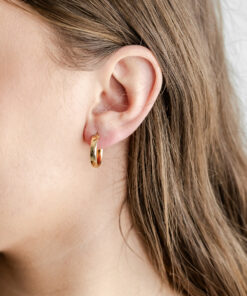 9ct YG Plain Flat Tube Hoops (M) (Design 2)