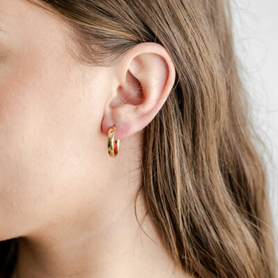 9ct YG Plain Flat Tube Hoops (M) (Design 2)