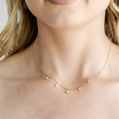 9ct YG CZ Mini Disc Necklace