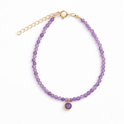 Amethyst Beaded Bracelet with Charm