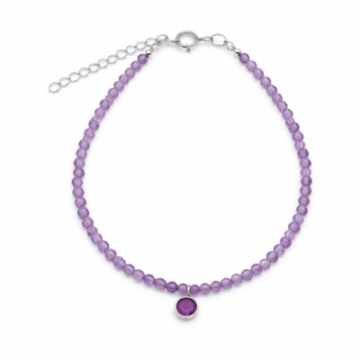 Amethyst Beaded Bracelet with Charm