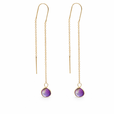 Amethyst Teardrop Threader Earrings