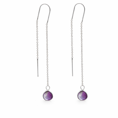 Amethyst Teardrop Threader Earrings
