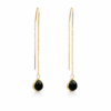 Black Spinel Teardrop Threader Earrings