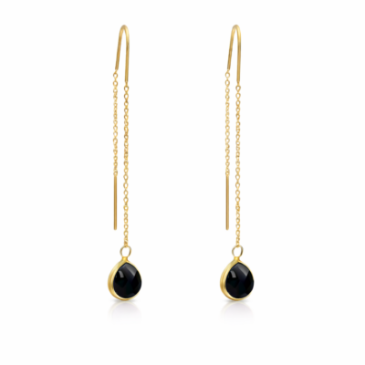 Black Spinel Teardrop Threader Earrings