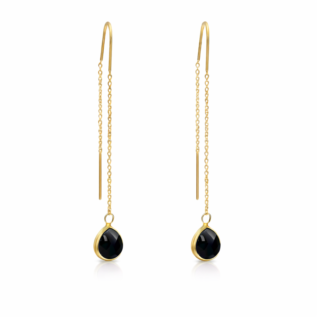 Black Spinel Teardrop Threaders_Gold