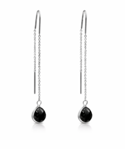 Black Spinel Teardrop Threader Earrings