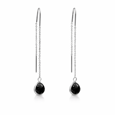 Black Spinel Teardrop Threader Earrings
