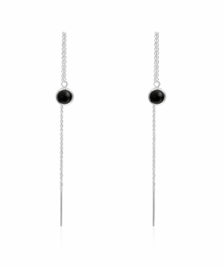 Black Spinel Round Threader Earrings