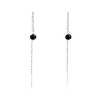 Black Spinel Round Threader Earrings