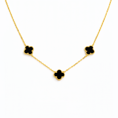 Black Agate Trio Clover Necklace