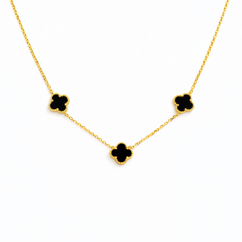 Black Agate Trio Clover Necklace