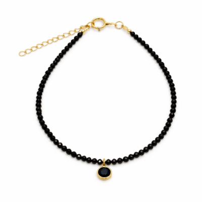Black Spinel Beaded Bracelet with Charm