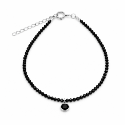 Black Spinel Beaded Bracelet with Charm