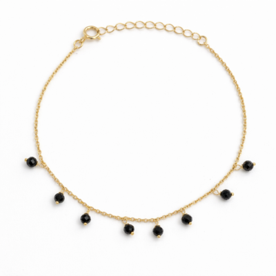 Black Spinel Beaded Charm Bracelet