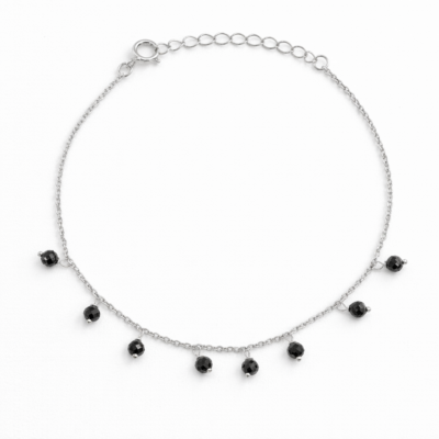 Black Spinel Beaded Charm Bracelet