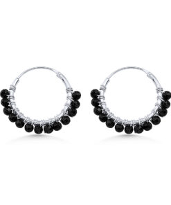 Black Spinel Beaded Hoops (Large)