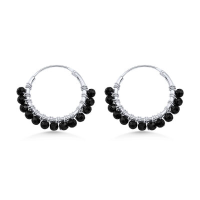 Black Spinel Beaded Hoops (Large)
