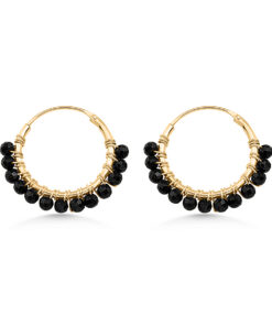 Black Spinel Beaded Hoops (Large)