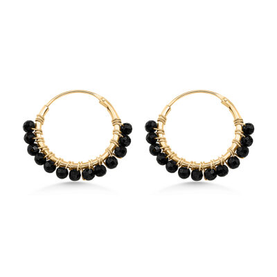 Black Spinel Beaded Hoops (Large)