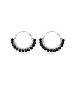 Black Spinel Beaded Hoops (Medium)