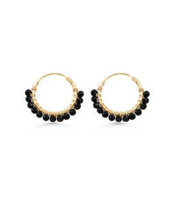 Black Spinel Beaded Hoops (Medium)