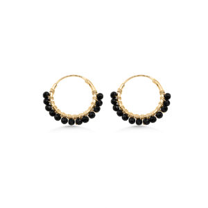 Black Spinel Beaded Hoops (Small)