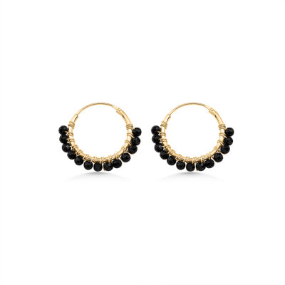 Black Spinel Beaded Hoops (Medium)