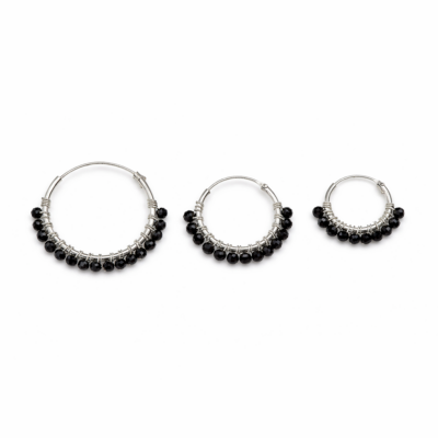 Black Spinel Beaded Hoops (Large)