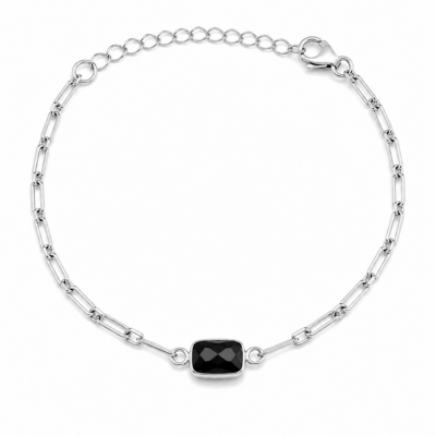 Black Spinel Paperclip Chain Bracelet