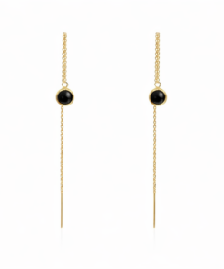 Black Spinel Round Threader Earrings