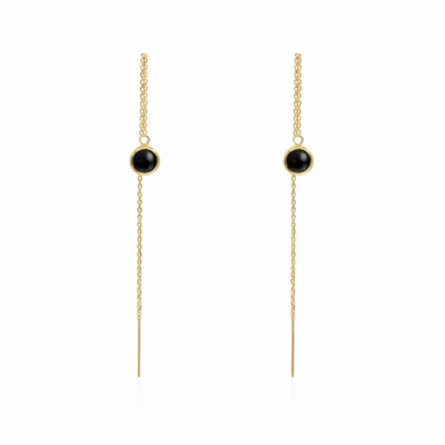 Black Spinel Round Threader Earrings