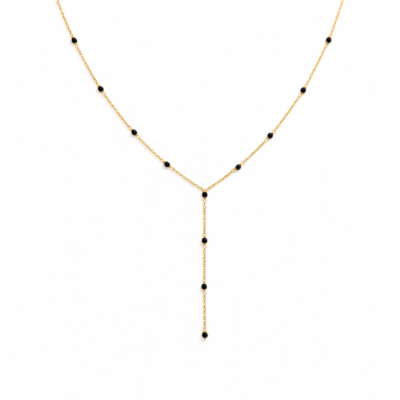 Black Spinel Station Y-Chain Necklace