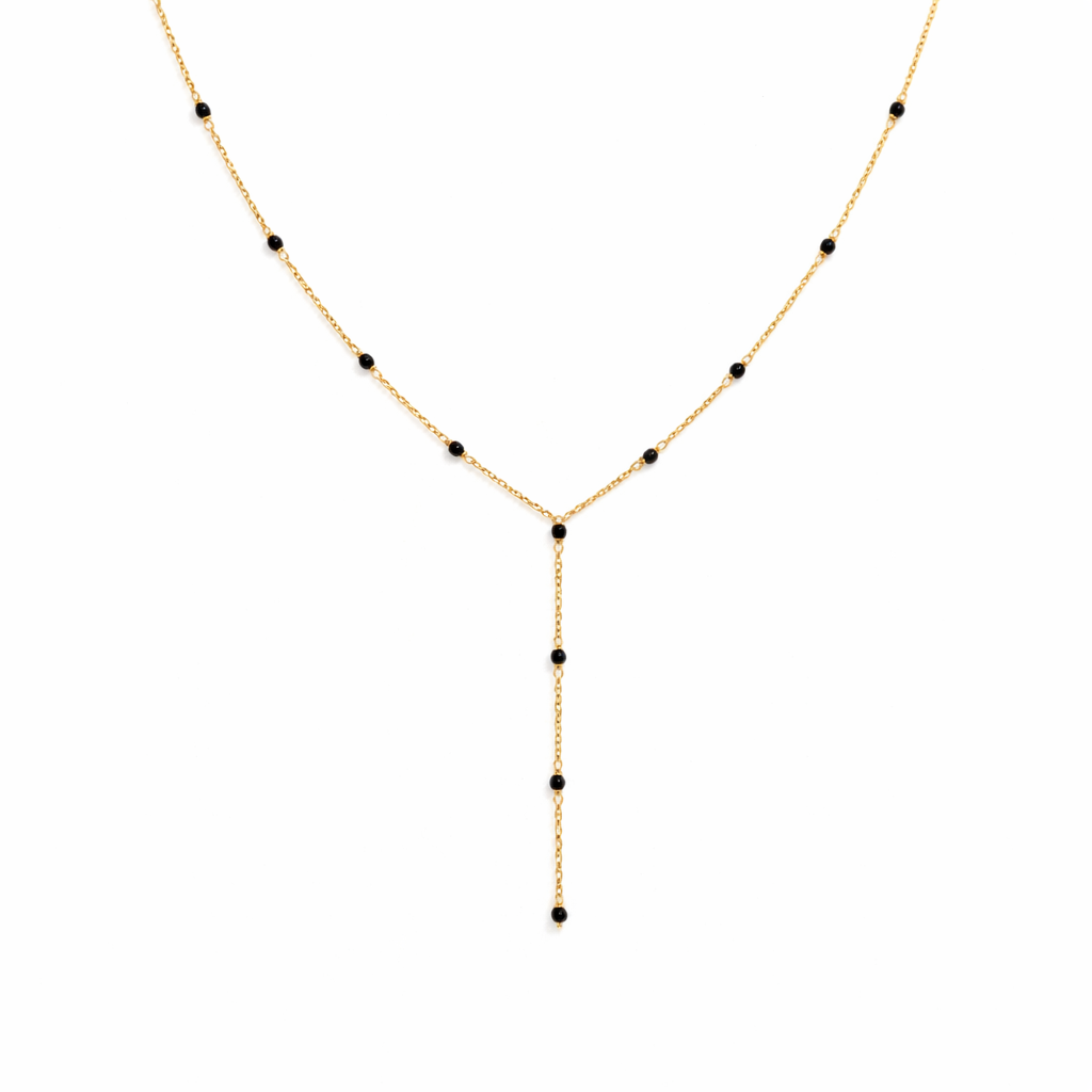 Black spinel station Y-chain necklace in gold