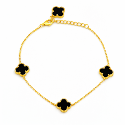 Black Agate Trio Clover Bracelet