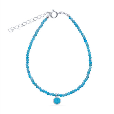 Blue Agate Beaded Bracelet with Charm