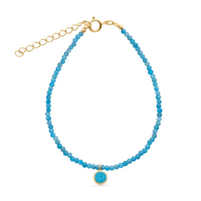 Blue Agate Beaded Bracelet with Charm
