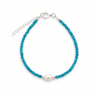 Blue Agate & Pearl Beaded Bracelet