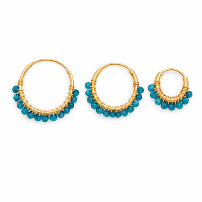Blue Agate Beaded Hoops (Medium)