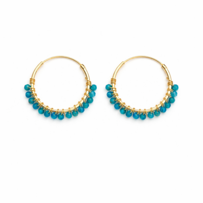 Blue Agate Beaded Hoops (Large)