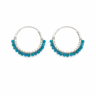 Blue Agate Beaded Hoops (Large)