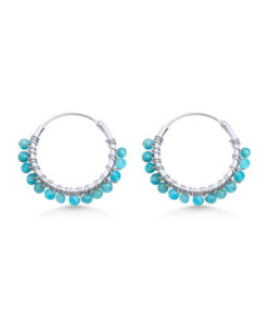 Blue Agate Beaded Hoops (Medium)