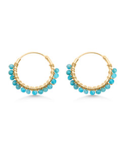 Blue Agate Beaded Hoops (Medium)