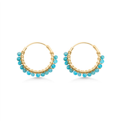Blue Agate Beaded Hoops (Medium)