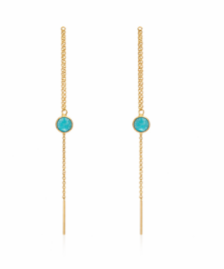 Blue Agate Round Threader Earrings