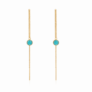 Blue Agate Round Threader Earrings