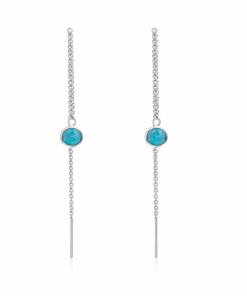 Blue Agate Round Threader Earrings