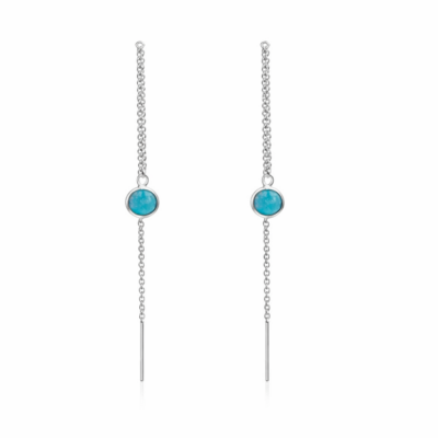 Blue Agate Round Threader Earrings